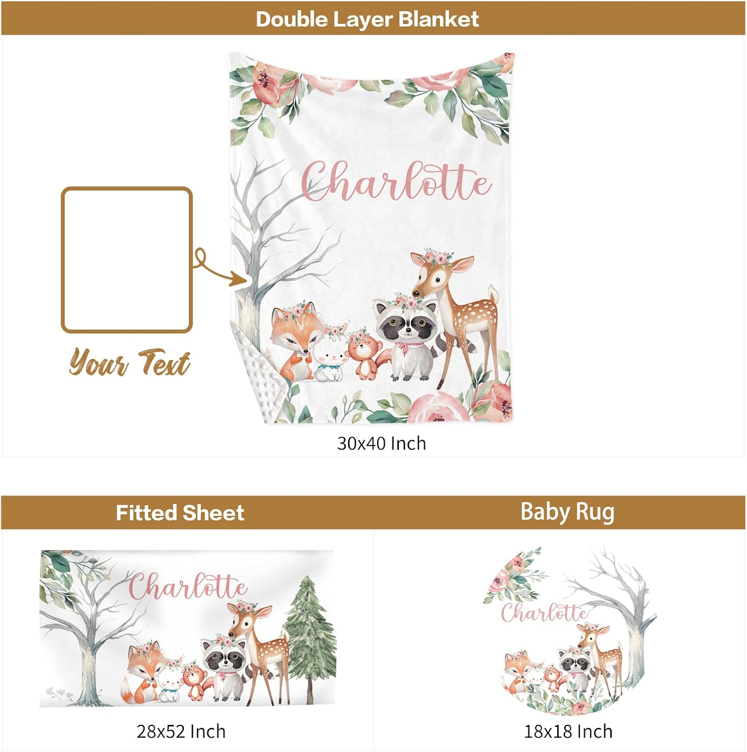 Custom Baby Crib Bedding Set, 3 Pcs Personalized Nursery Bedding Set with Name,Various Animal Prints for Girls Boys