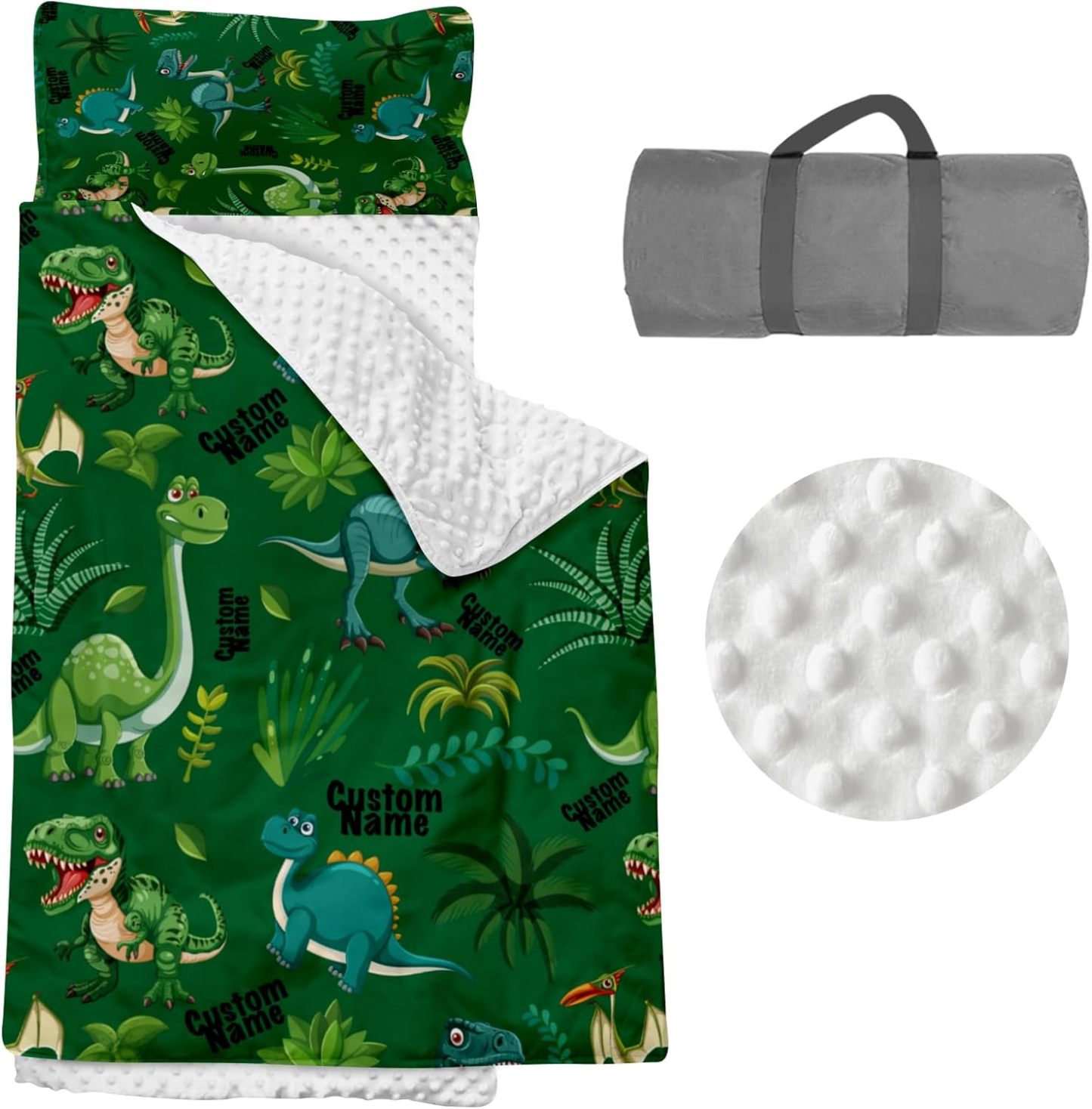 Custom Personalized Kids Nap Mat Green Dinosaur