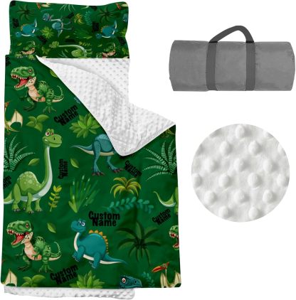 Custom Personalized Kids Nap Mat Green Dinosaur