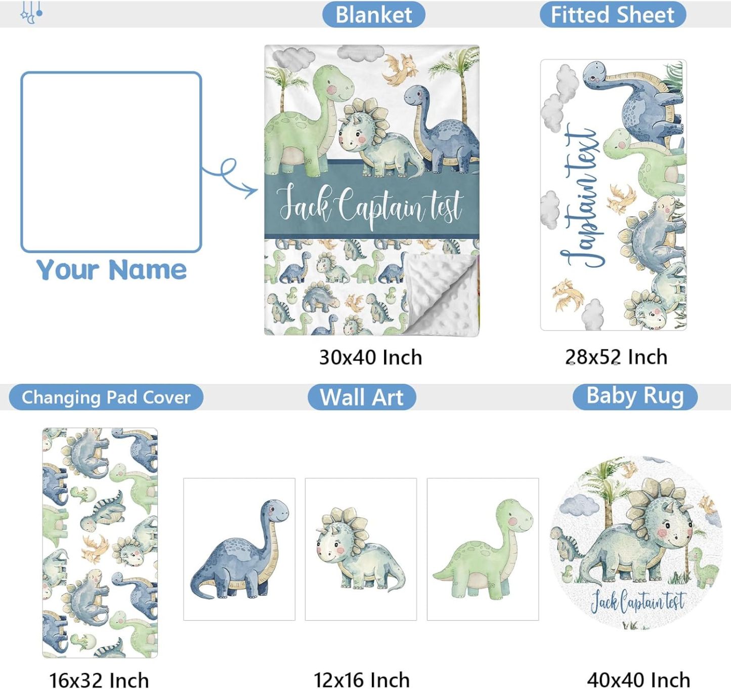 Personalized 5 Pcs Custom Baby Crib Bedding Set