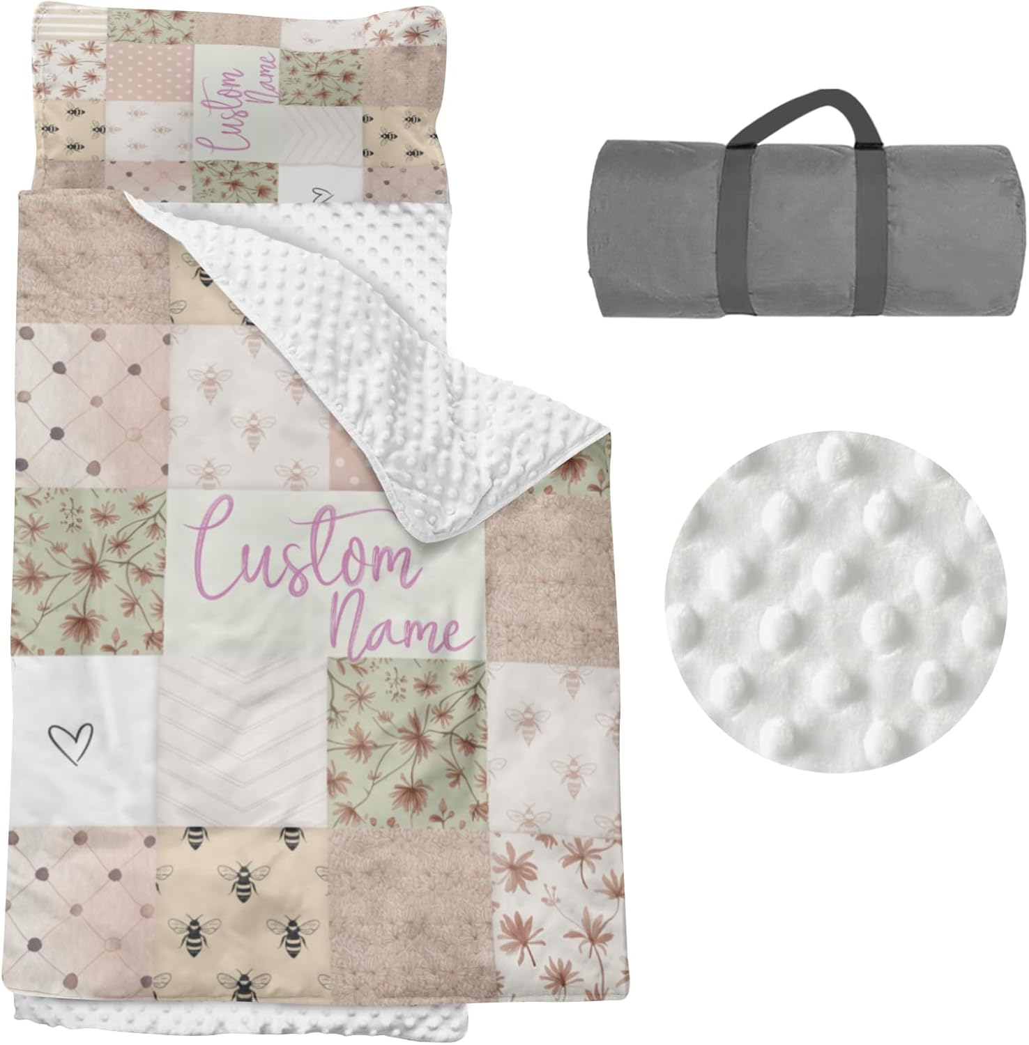 Custom Personalized Name Kids Nap Mat Bee Pattern