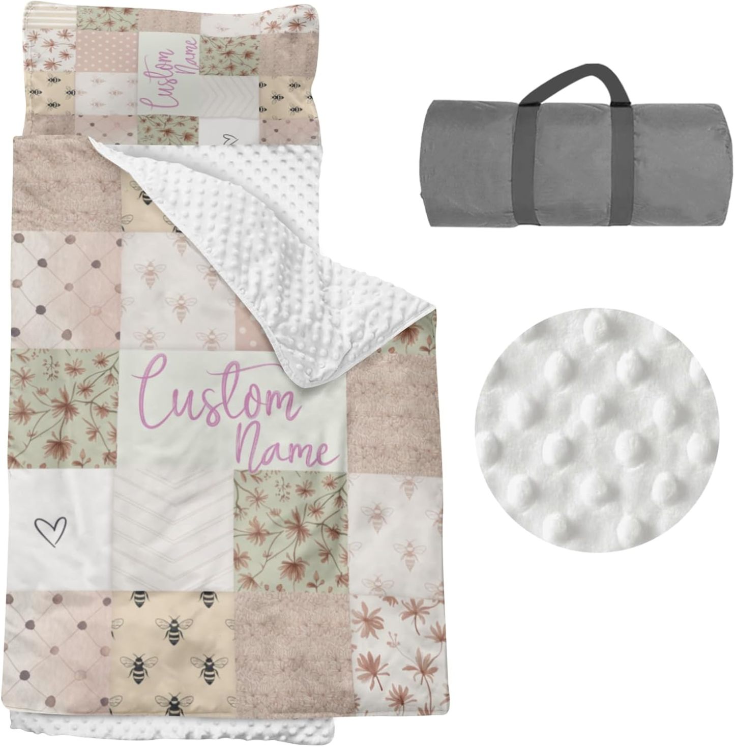 Custom Personalized Name Kids Nap Mat Bee Pattern