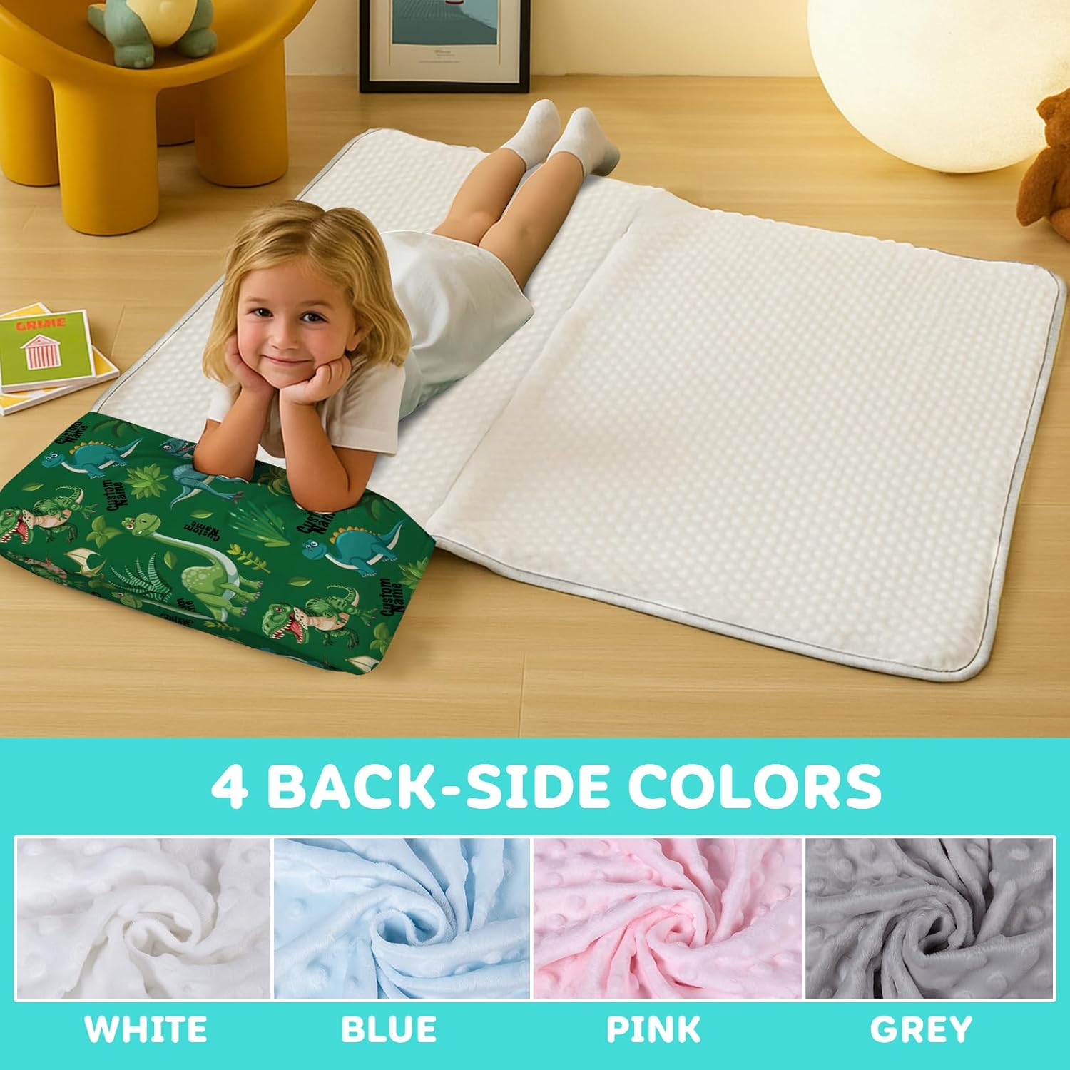 Custom Personalized Kids Nap Mat Green Dinosaur