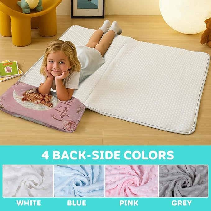 Custom Personalized Name Kids Nap Mat Moon Cow Pattern