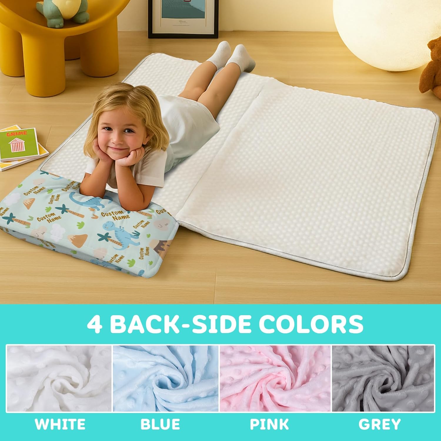 Custom Personalized Name Kids Nap Mat Green Dinosaur