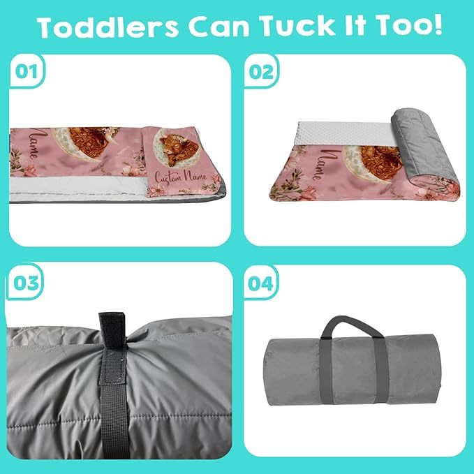 Custom Personalized Name Kids Nap Mat Moon Cow Pattern