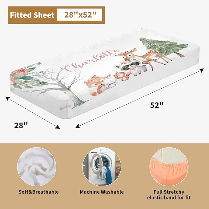 Custom Baby Crib Bedding Set, 3 Pcs Personalized Nursery Bedding Set with Name,Various Animal Prints for Girls Boys