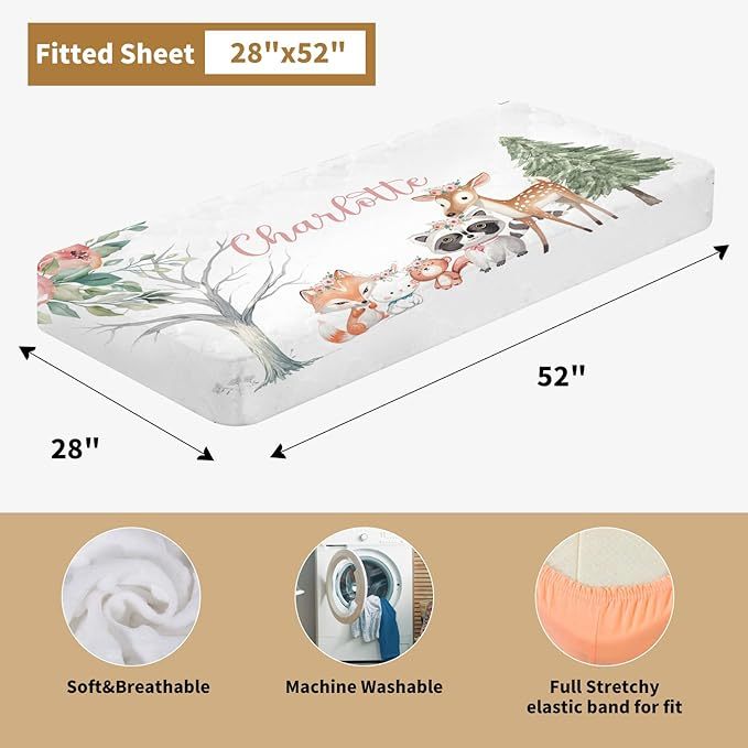 Custom Baby Crib Bedding Set, 3 Pcs Personalized Nursery Bedding Set with Name,Various Animal Prints for Girls Boys