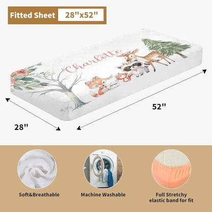 Custom Baby Crib Bedding Set, 3 Pcs Personalized Nursery Bedding Set with Name,Various Animal Prints for Girls Boys