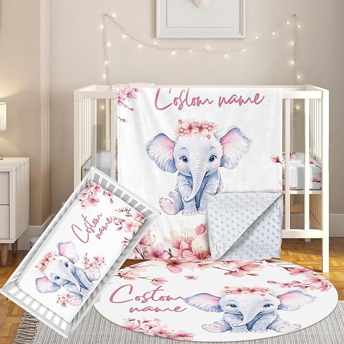 3 Pcs Personalized Nursery Bedding Set with Name,Various Animal Prints for Girls Boys