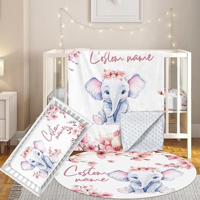 3 Pcs Personalized Nursery Bedding Set with Name,Various Animal Prints for Girls Boys