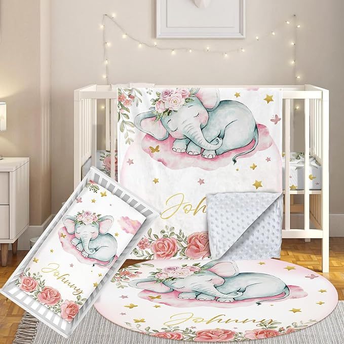 3 Pcs Personalized Nursery Bedding Set with Name,Various Animal Prints for Girls Boys