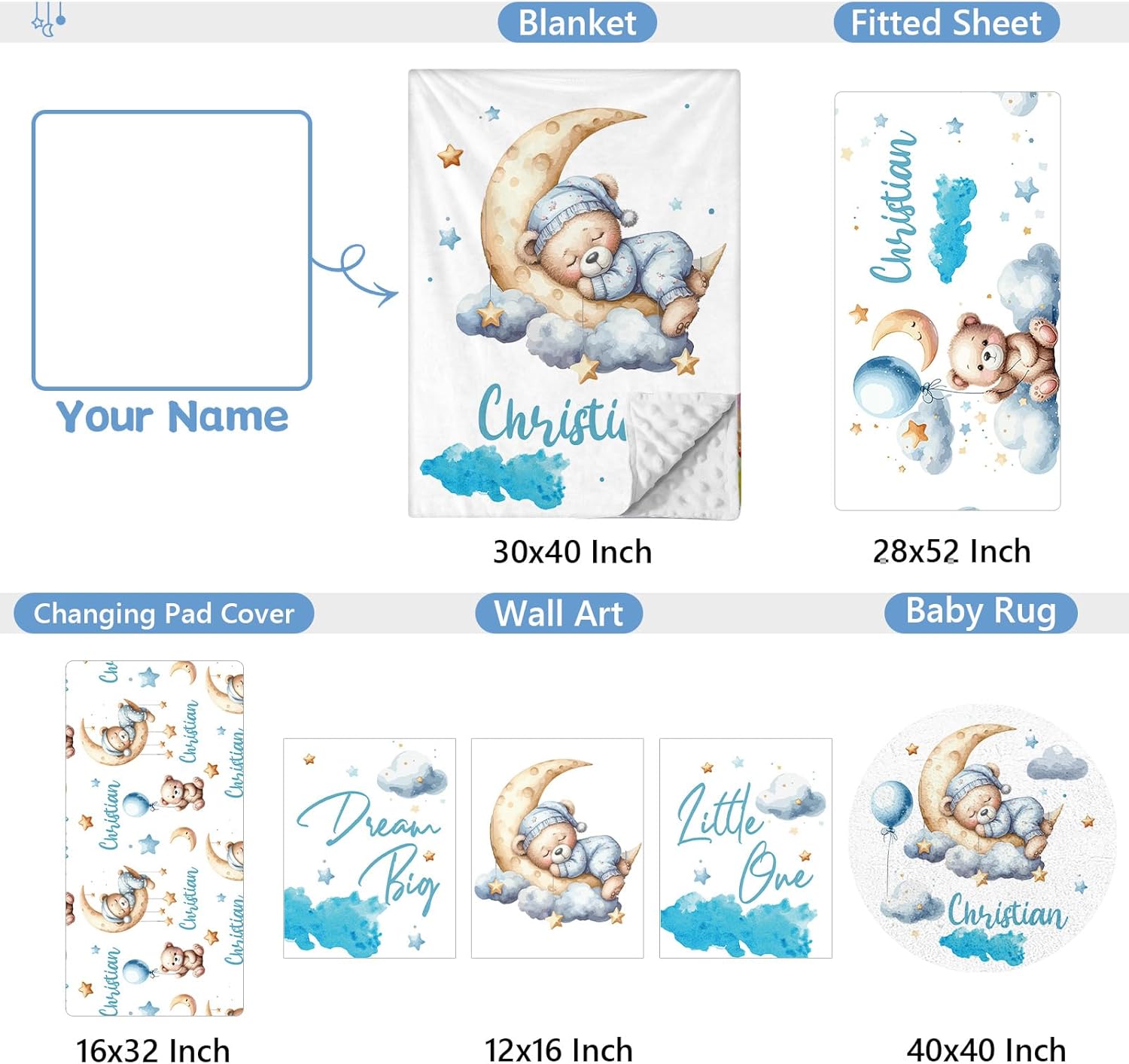 Personalized 5 Pcs Custom Baby Crib Set with Name
