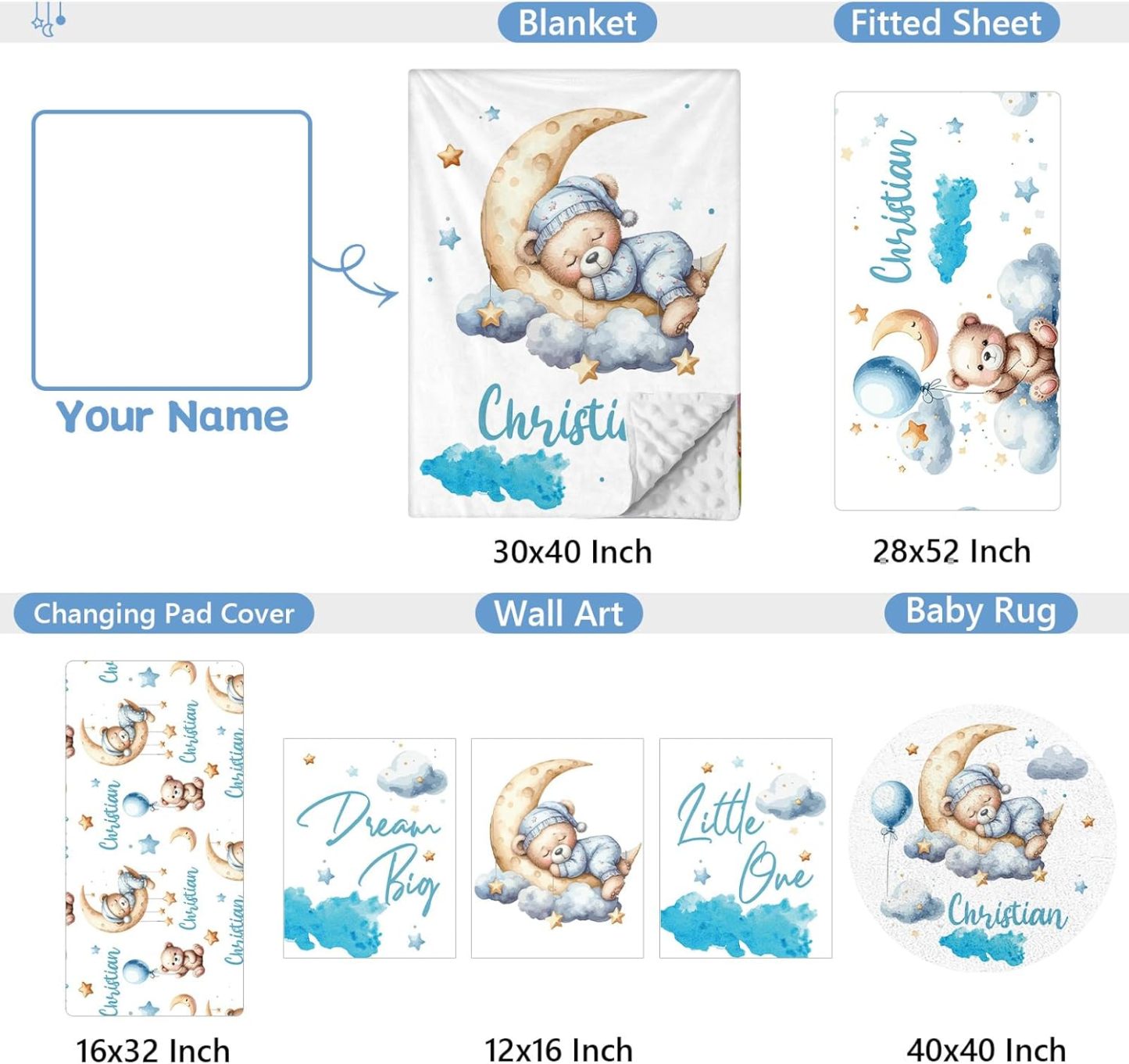 Personalized 5 Pcs Custom Baby Crib Set with Name