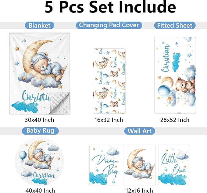 Personalized 5 Pcs Custom Baby Crib Set with Name