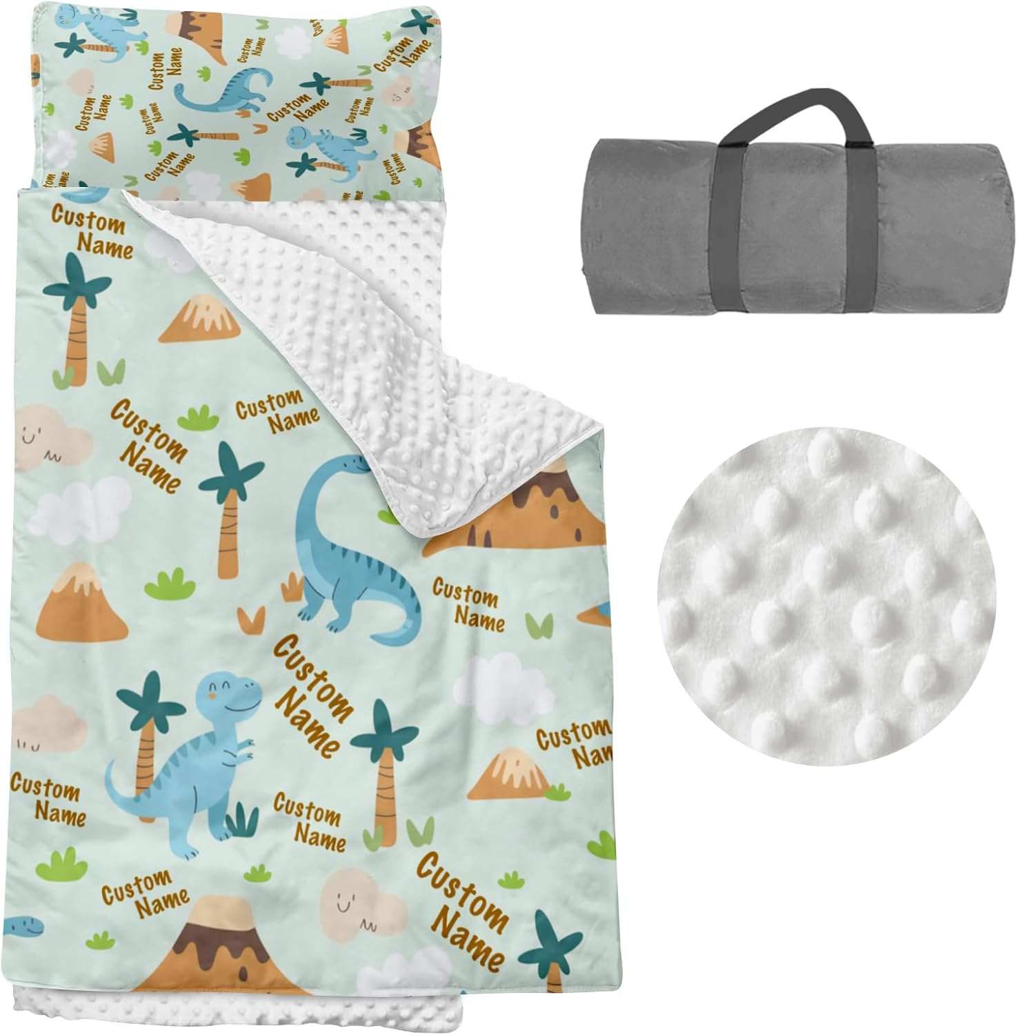 Custom Personalized Name Kids Nap Mat Green Dinosaur