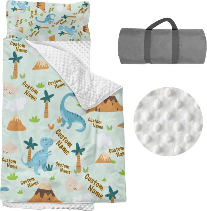 Custom Personalized Name Kids Nap Mat Green Dinosaur
