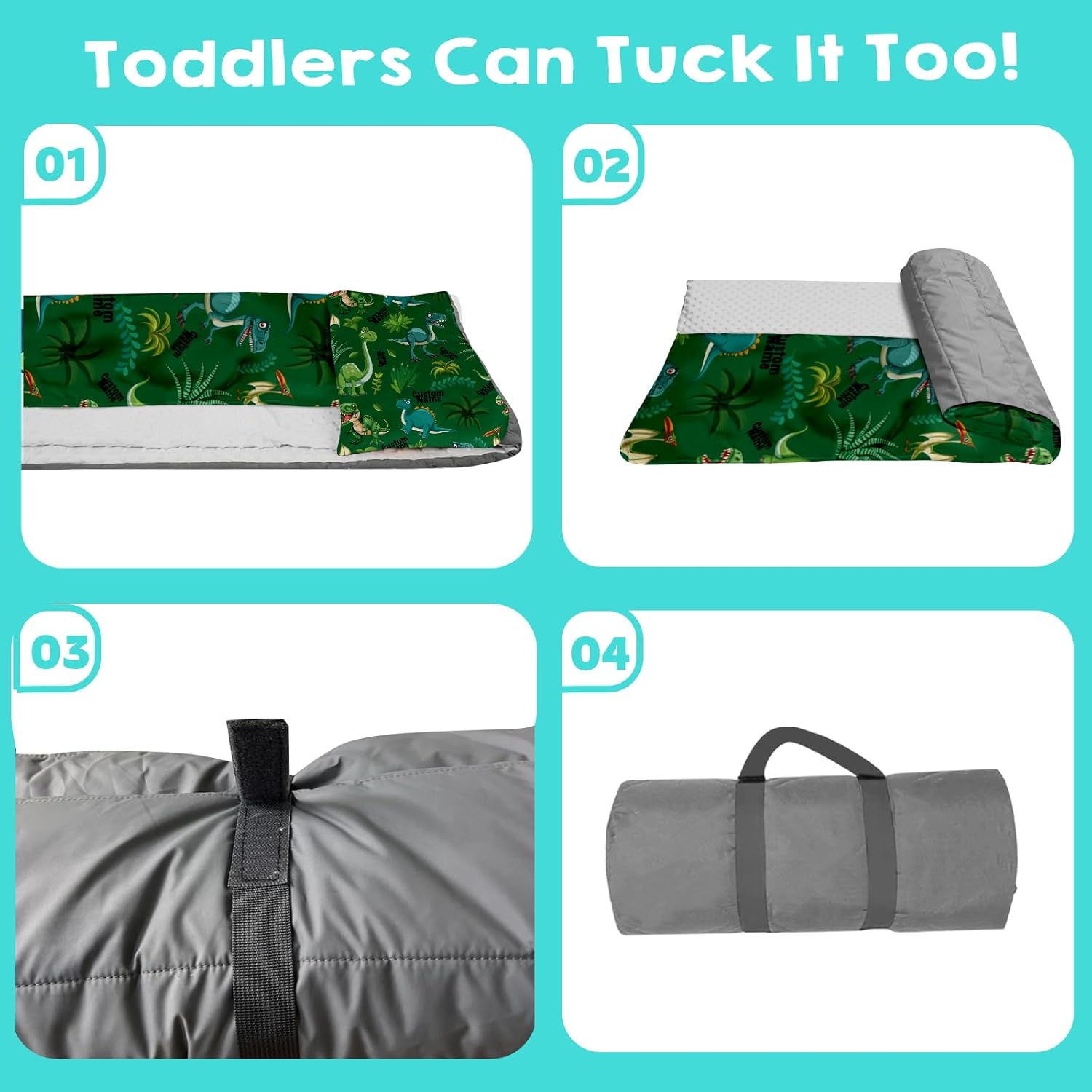 Custom Personalized Kids Nap Mat Green Dinosaur