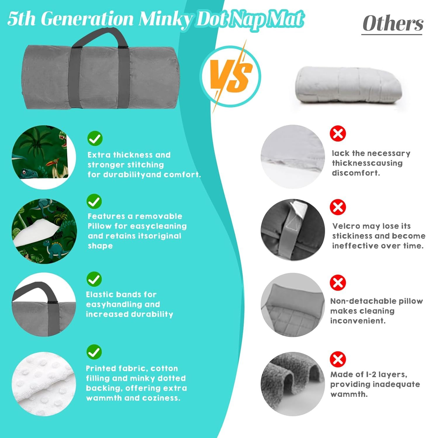 Custom Personalized Kids Nap Mat Green Dinosaur