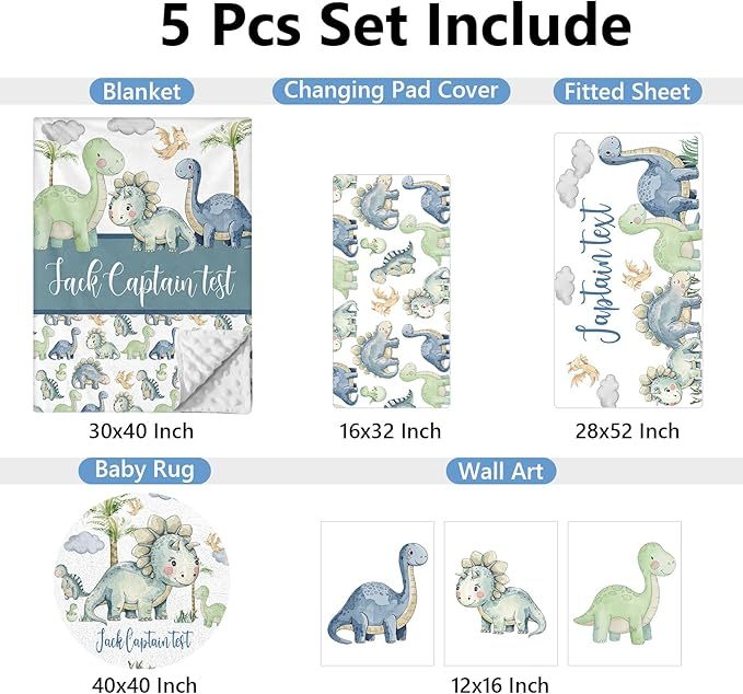 Personalized 5 Pcs Custom Baby Crib Bedding Set