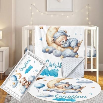 3 Pcs Personalized Nursery Bedding Set with Name,Various Animal Prints for Girls Boys