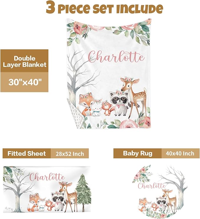 Custom Baby Crib Bedding Set, 3 Pcs Personalized Nursery Bedding Set with Name,Various Animal Prints for Girls Boys