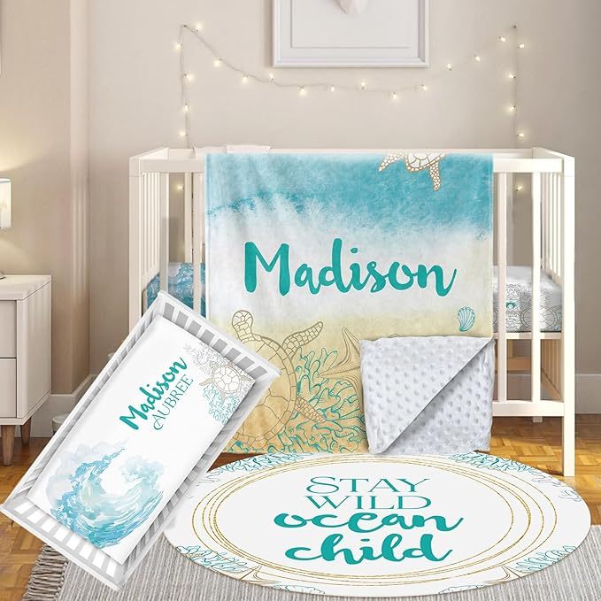 3 Pcs Personalized Nursery Bedding Set with Name,Various Animal Prints for Girls Boys