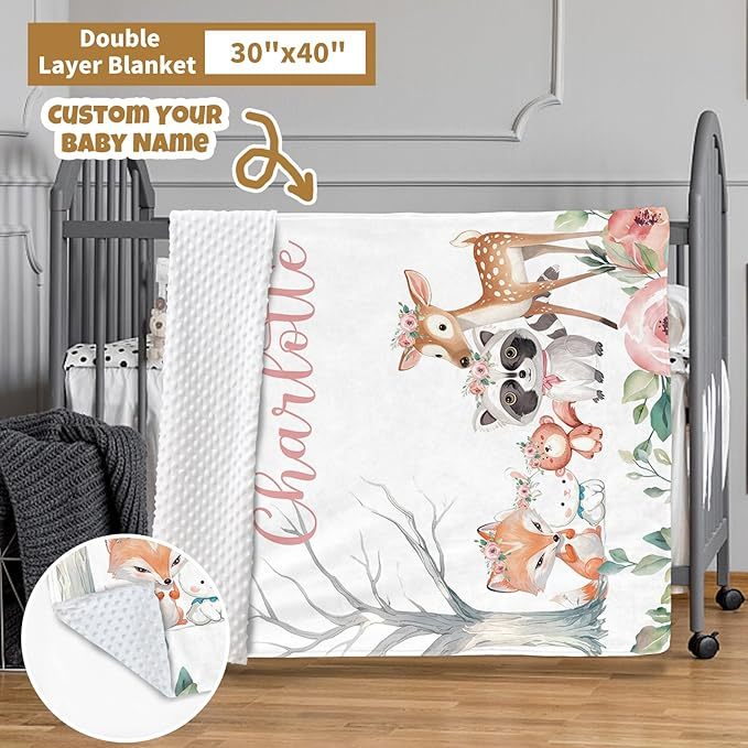 Custom Baby Crib Bedding Set, 3 Pcs Personalized Nursery Bedding Set with Name,Various Animal Prints for Girls Boys