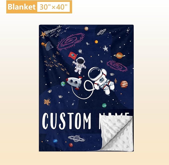 Personalized Crib Bedding Set, 5 Pcs Custom Nursery Bedding Sets with Name, Blue Astronaut for Baby Boys Girls