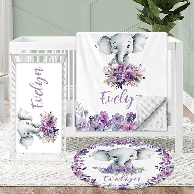 Personalized Crib Bedding Set for Baby, 3 Pcs Double Layer Custom Name Crib Set