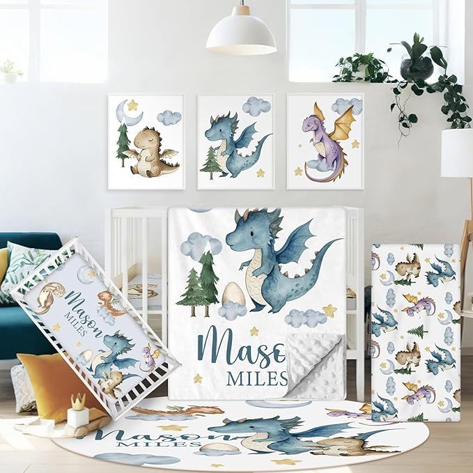 Personalized Baby Crib Bedding Set, 5 Pcs Custom Name Nursery Bedding Set for Boys Girls