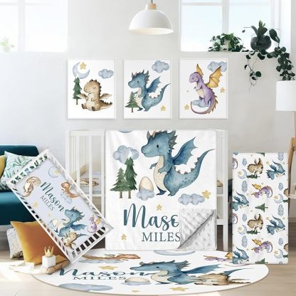 Personalized Baby Crib Bedding Set, 5 Pcs Custom Name Nursery Bedding Set for Boys Girls