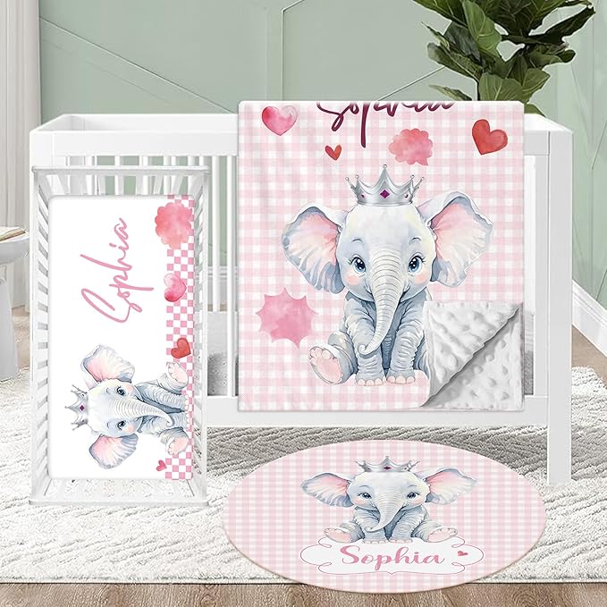Personalized Crib Bedding Set for Baby, 3 Pcs Double Layer Custom Name Crib Set