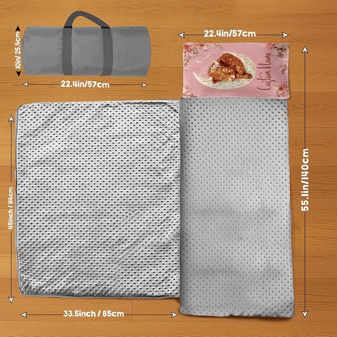 Custom Personalized Name Kids Nap Mat Moon Cow Pattern