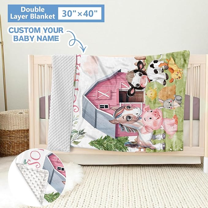 5 Pcs Custom Crib Set With Name, Soft Farm Animal Set for Boy Girls, Customized Gift for Toddler Infant