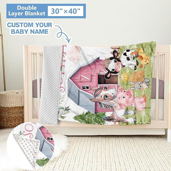 5 Pcs Custom Crib Set With Name, Soft Farm Animal Set for Boy Girls, Customized Gift for Toddler Infant