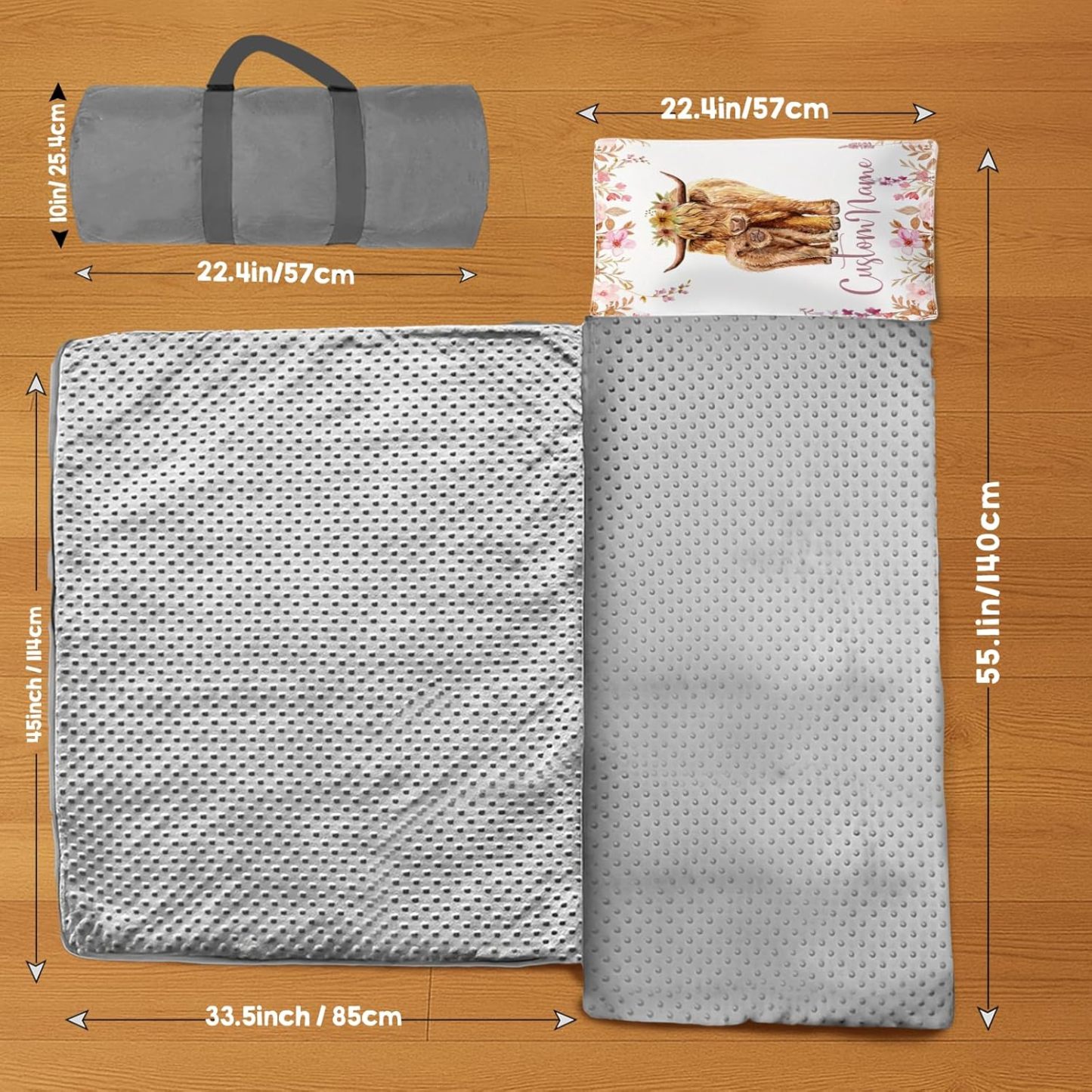 Custom Personalized Name Kids Nap Mat Highland Cow Pattern