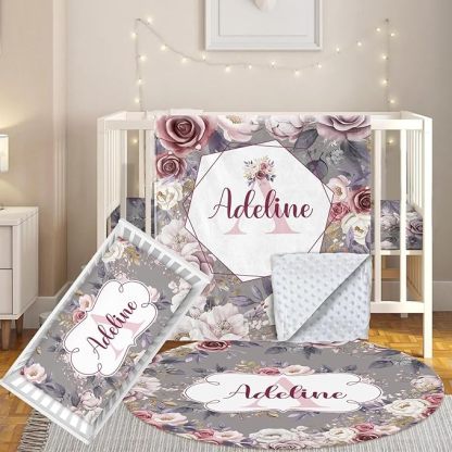 3 Pcs Personalized Nursery Bedding Set with Name,Various Animal Prints for Girls Boys
