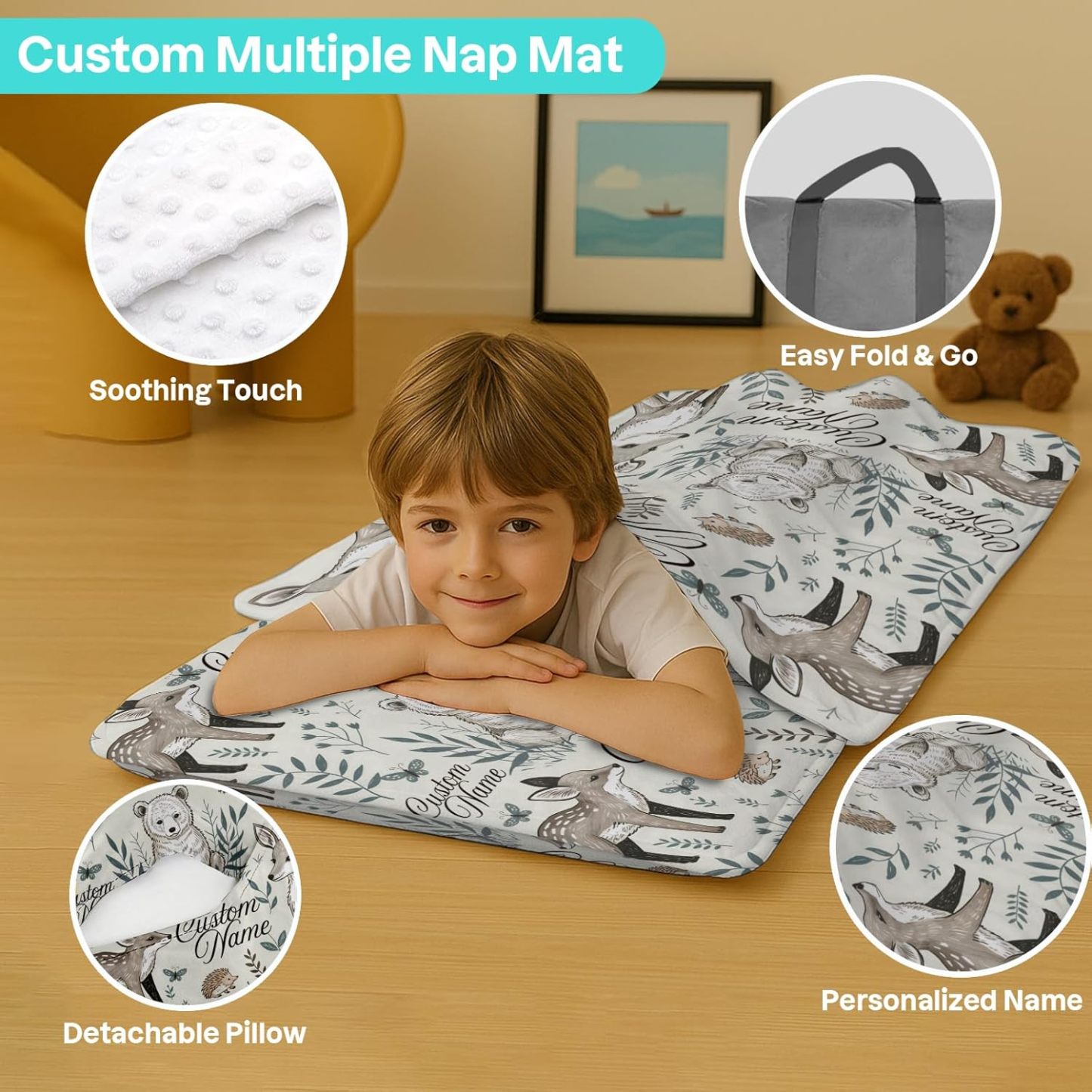 Custom Personalized Kids Nap Mat Animal 02 Edition