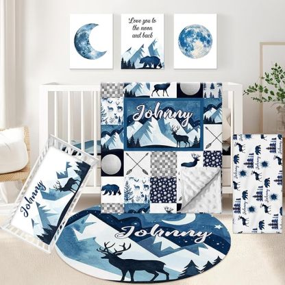 Personalized Crib Set 5 Pcs Nursery Bedding Set With Double Layer For Boys Girls