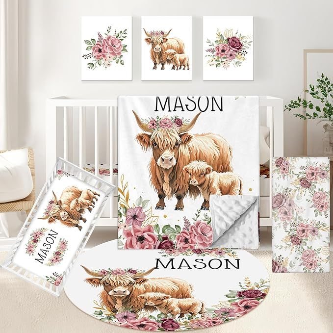 5 Pcs Custom Crib Set With Name, Soft Farm Animal Set for Boy Girls, Customized Gift for Toddler Infant
