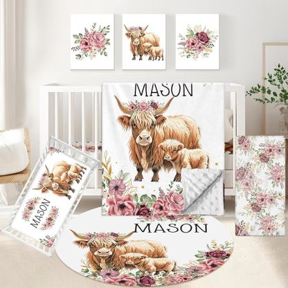 5 Pcs Custom Crib Set With Name, Soft Farm Animal Set for Boy Girls, Customized Gift for Toddler Infant