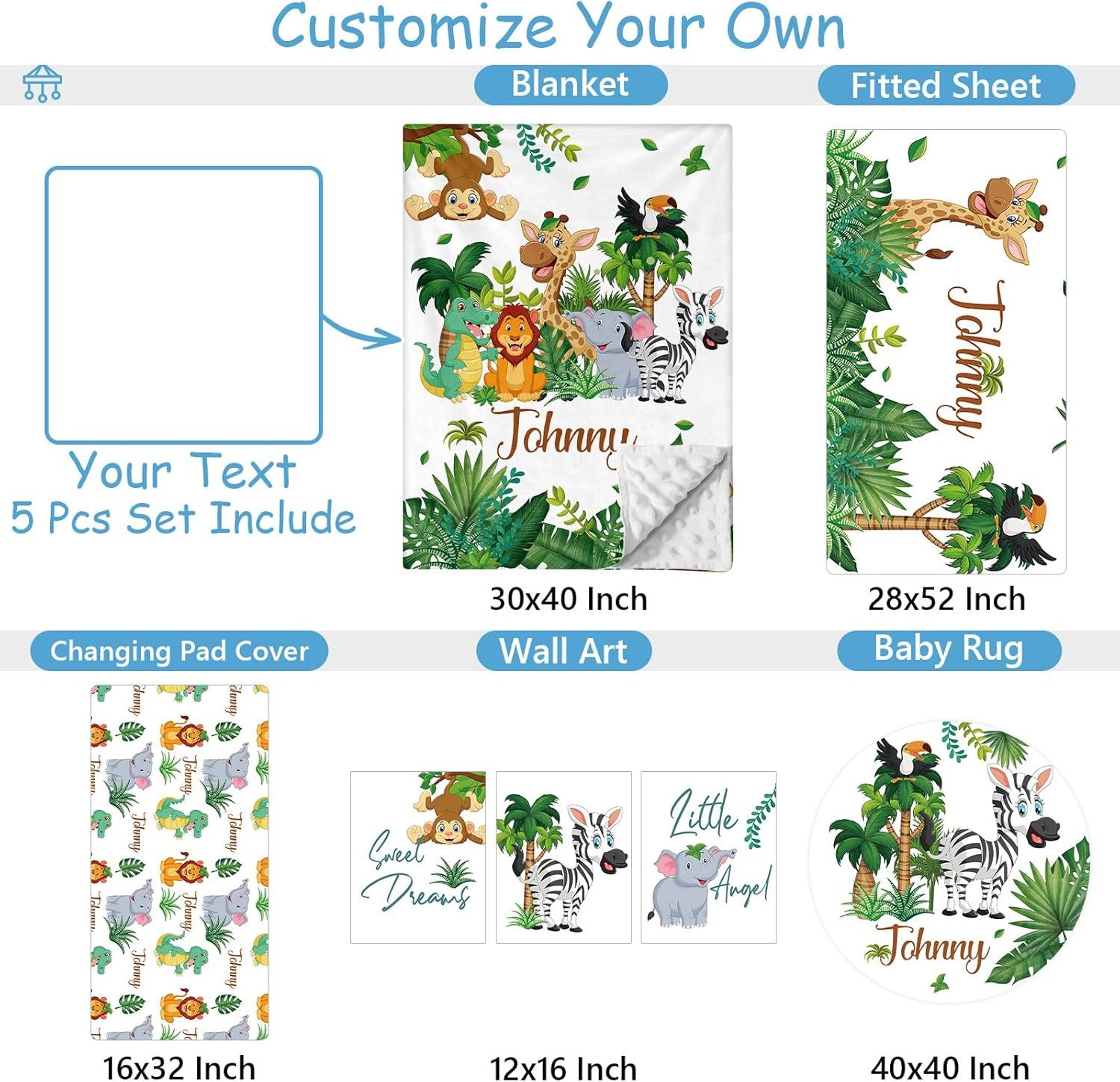 Personalized Baby Crib Bedding Set, 5 Pcs Custom Name Nursery Bedding Set for Boys Girls