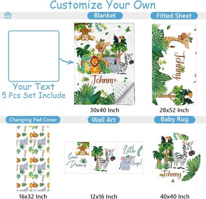 Personalized Baby Crib Bedding Set, 5 Pcs Custom Name Nursery Bedding Set for Boys Girls