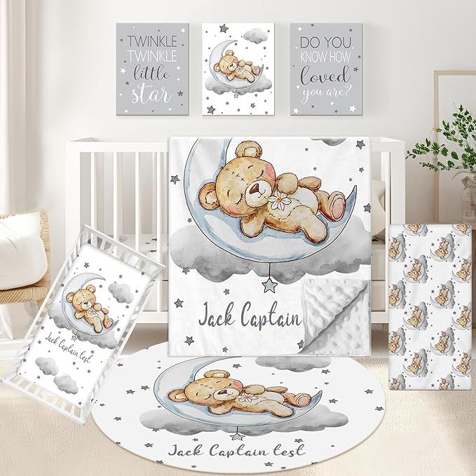 Personalized 5 Pcs Custom Baby Crib Set with Name