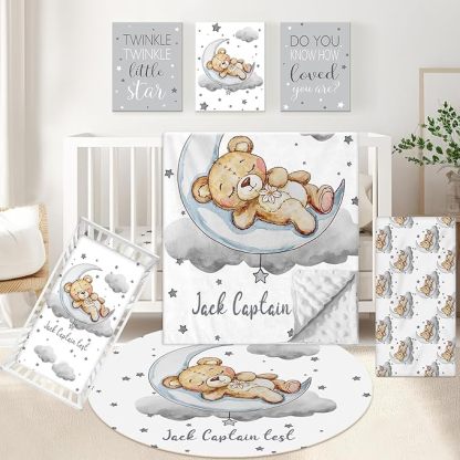 Personalized 5 Pcs Custom Baby Crib Set with Name