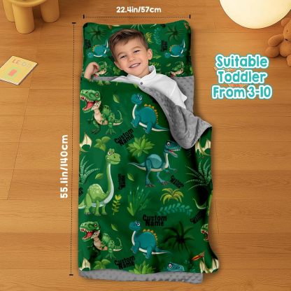 Custom Personalized Kids Nap Mat Green Dinosaur