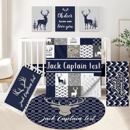 Personalized Crib Set 5 Pcs Nursery Bedding Set With Double Layer For Boys Girls