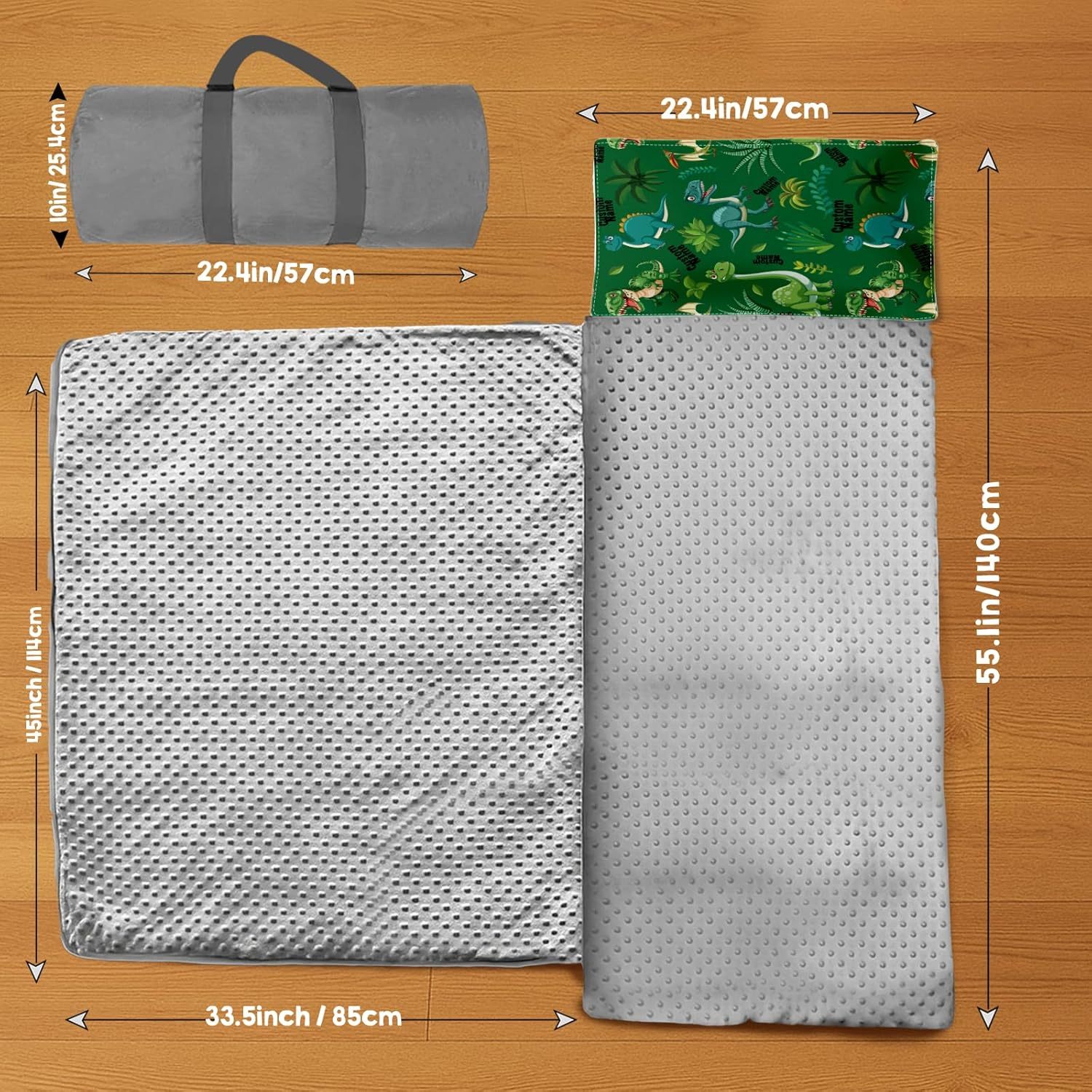 Custom Personalized Kids Nap Mat Green Dinosaur