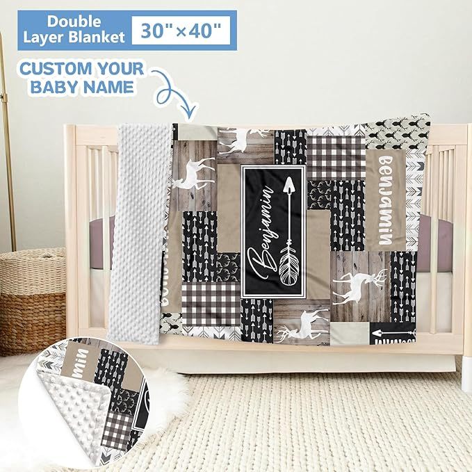 Personalized Woodland Deer Crib Set 5 Pcs Nursery Bedding Set With Double Layer, Soft Bedding Sets For Boys Girls